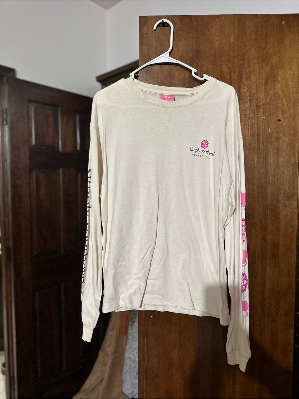 Simply Southern Women' Cream Long-Sleeve Tee with Pink Accents